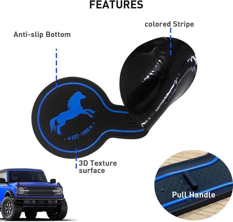 LSAUTO Car Cup Holder Coaster Compatible with Ford Bronco Offroad 2021-2025, Silicone Car Decorative Water Coaser, Bronco Car Accessories (Blue) - Image 5